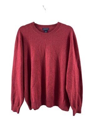 Lands End Cashmere Sweater Mens XL Red Crewneck Pullover Soft Academia Knit
